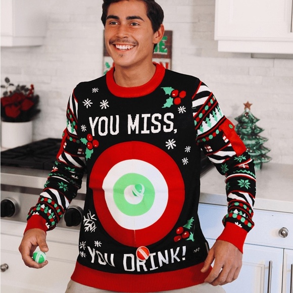 TIPSY ELVES MEN'S DRINKING GAME UGLY
CHRISTMAS SWEATER HOLIDAY SIZE L PARTY TOP - Picture 3 of 10